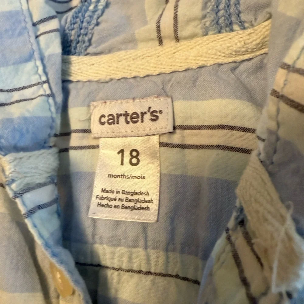 Carter's Light Blue Striped Hoodie Shirt